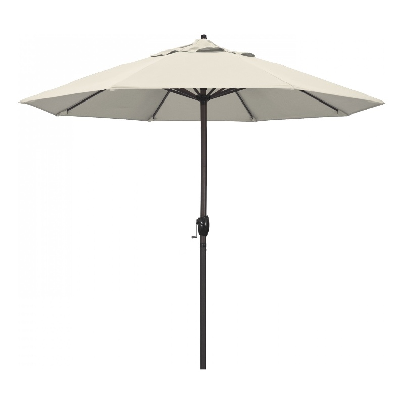 California Umbrella 9' Casa Series Patio Umbrella With Bronze Aluminum Pole Aluminum Ribs Auto Tilt Crank Lift With Olefin Beige Fabric