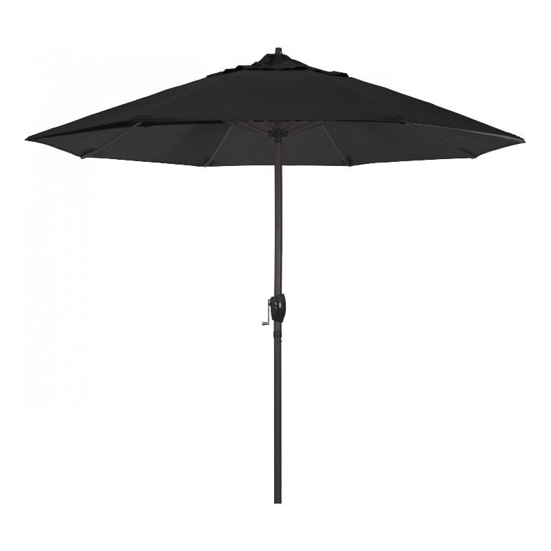 California Umbrella 9' Casa Series Patio Umbrella With Bronze Aluminum Pole Aluminum Ribs Auto Tilt Crank Lift With Olefin Black Fabric