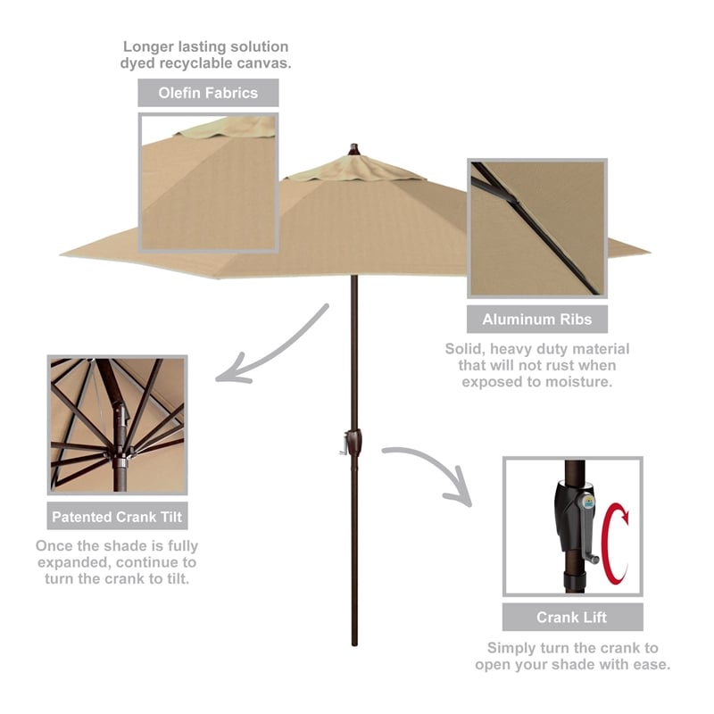 California Umbrella 9' Casa Olefin Tilt Crank Lift Patio Umbrella in Champagne