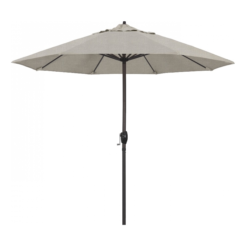 California Umbrella 9' Casa Series Patio Umbrella With Bronze Aluminum Pole Aluminum Ribs Auto Tilt Crank Lift With Olefin Woven Granite Fabric