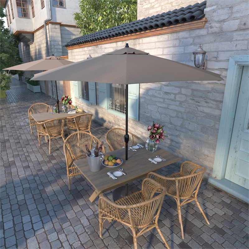 California Umbrella 9' Casa Series Patio Umbrella With Bronze Aluminum Pole Aluminum Ribs Auto Tilt Crank Lift With Olefin Terrace Sequoia Fabric