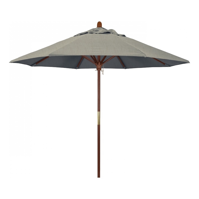 California Umbrella 9' Grove Series Patio Umbrella With Wood Pole Hardwood Ribs  Push Lift With Sunbrella 1A Spectrum Dove Fabric