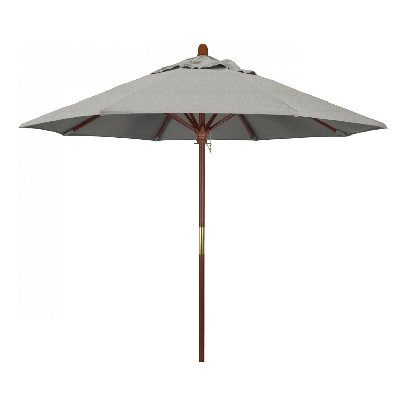 California Umbrella 9' Grove Series Patio Umbrella With Wood Pole Hardwood Ribs  Push Lift With Sunbrella 1A Granite Fabric