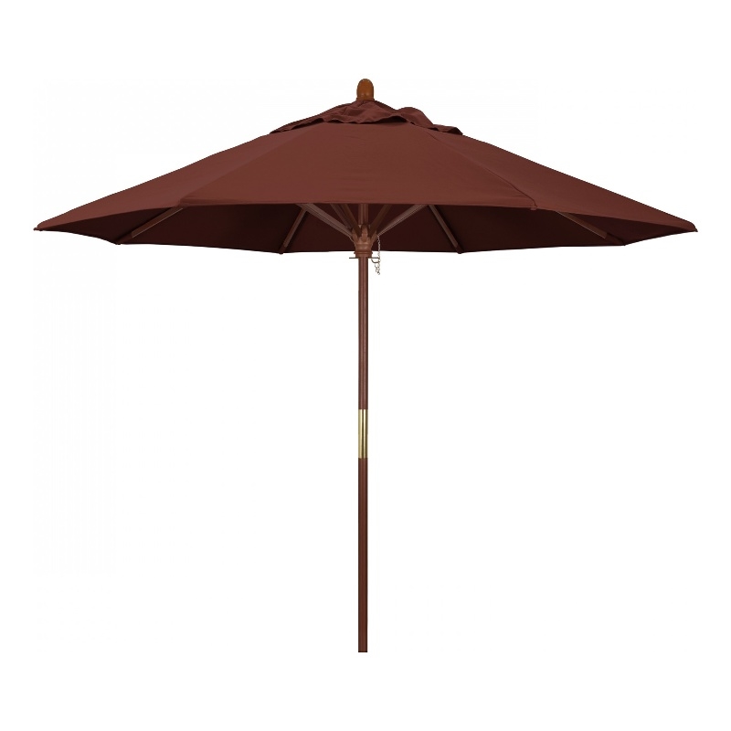 California Umbrella 9' Grove Series Patio Umbrella With Wood Pole Hardwood Ribs  Push Lift With Sunbrella 2A Henna Fabric