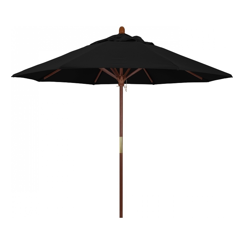 California Umbrella 9' Grove Series Patio Umbrella With Wood Pole Hardwood Ribs  Push Lift With Sunbrella 1A Black Fabric