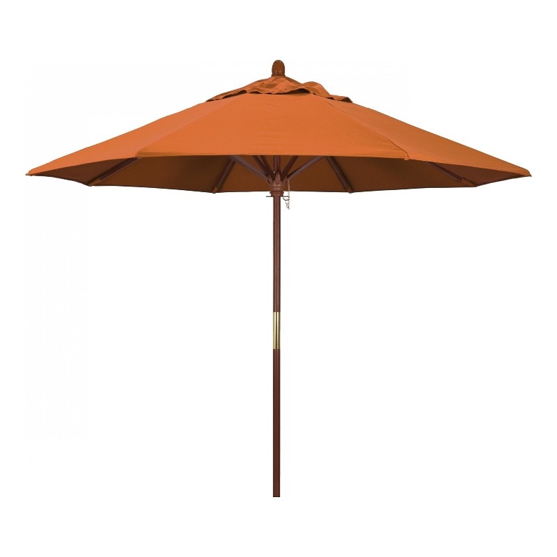 California Umbrella 9' Grove Series Patio Umbrella With Wood Pole Hardwood Ribs  Push Lift With Sunbrella 2A Tuscan Fabric