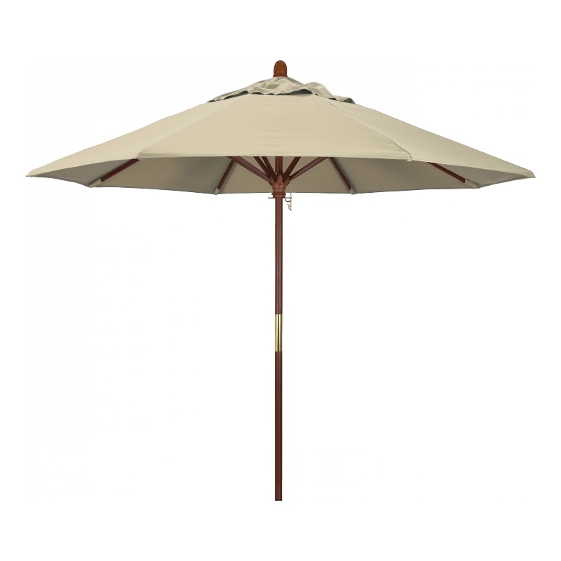 California Umbrella 9' Grove Series Patio Umbrella With Wood Pole Hardwood Ribs  Push Lift With Sunbrella 1A Antique Beige Fabric