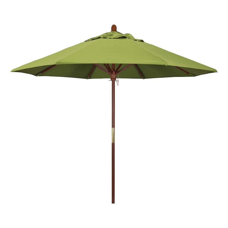 California Umbrella 9' Grove Series Patio Umbrella With Wood Pole Hardwood Ribs  Push Lift With Sunbrella 2A Macaw Fabric