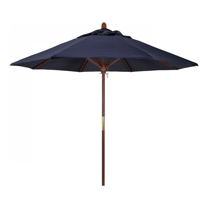 Grove 9' Patio Umbrella With Wood Pole Hardwood Ribs  Push Lift With Navy Fabric