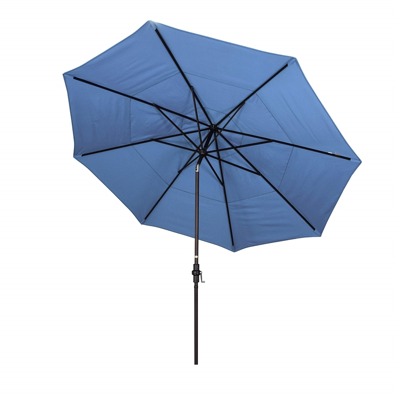 California Umbrella 11' Patio Umbrella in Olefin Frost Blue/Bronze