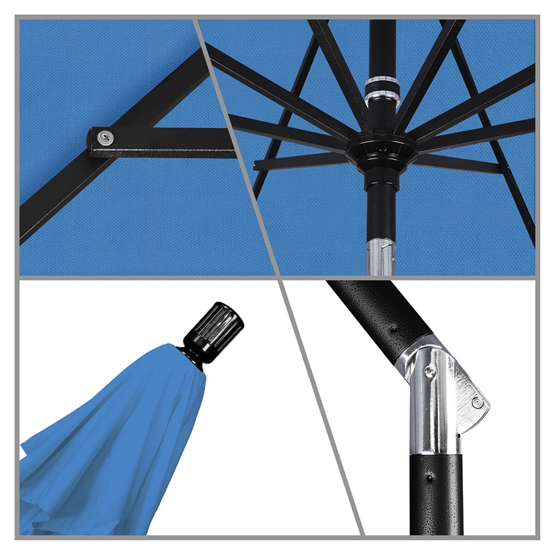 California Umbrella 11' Patio Umbrella in Olefin Frost Blue/Stone Black