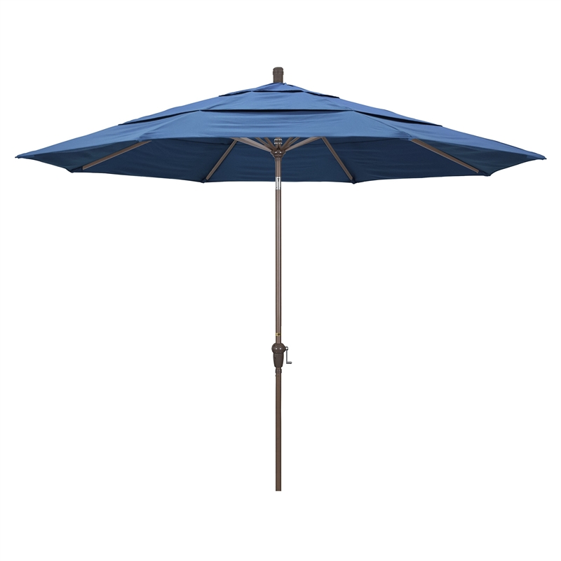 California Umbrella 11' Patio Umbrella in Olefin Frost Blue/Champagne