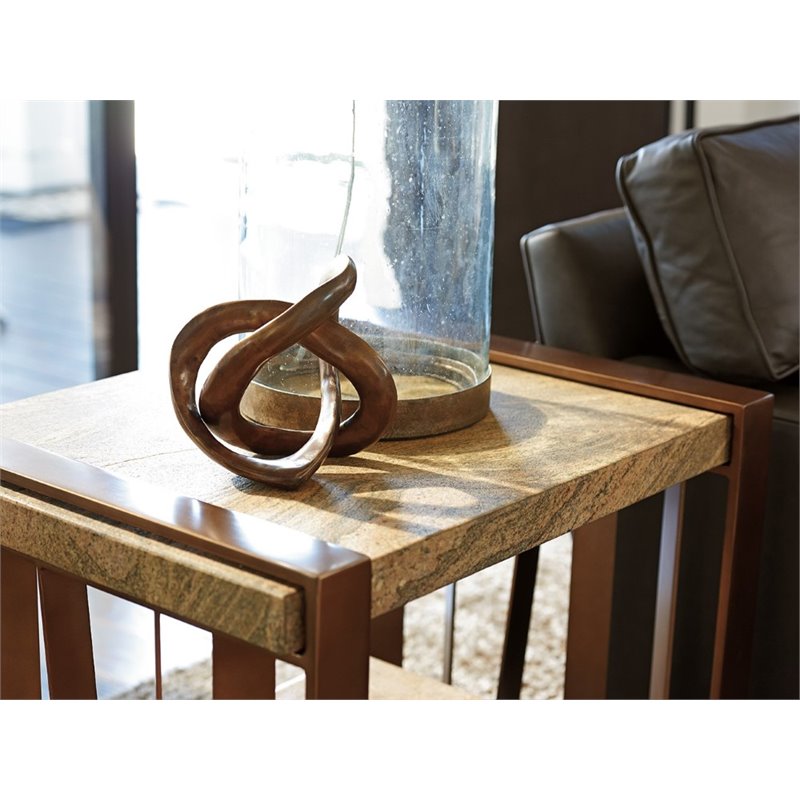 Lexington Zavala Intersect Stone Top End Table In Bronze And Salmon