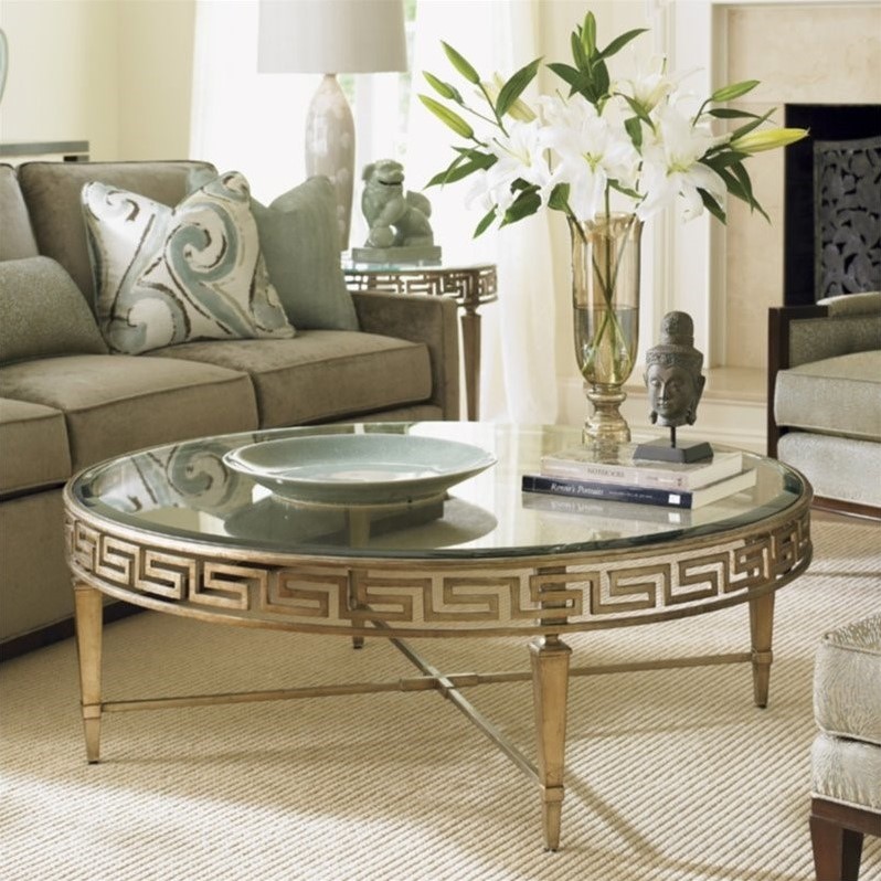 Lexington Tower Place Deerfield Round Glass Coffee Table in Gold Leaf