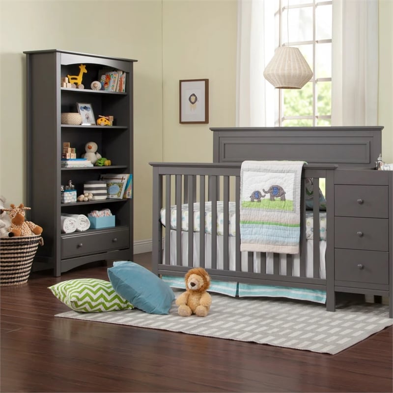 DaVinci Universal 5-Adjustable Pine Wood Shelf Kids Bookcase in Slate