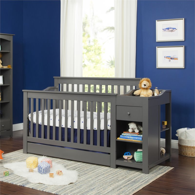 DaVinci Piedmont 4-in-1 Pine Wood Crib and Changer Combo in Slate