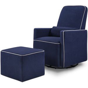 davinci olive fabric glider and ottoman in navy with gray piping