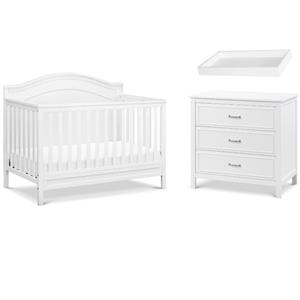 4-in-1 Convertible Crib Set with Matching Dresser Changing Table in Pure White