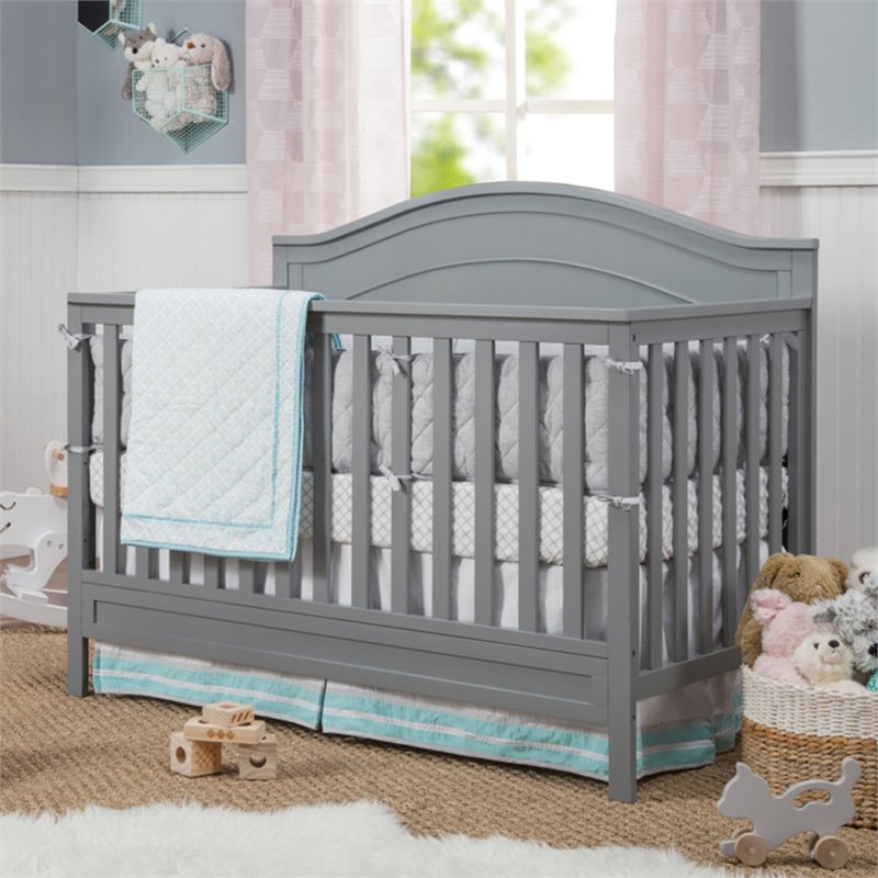 4-in-1 Convertible Crib and Dresser Set with Removable Changing Tray in Gray