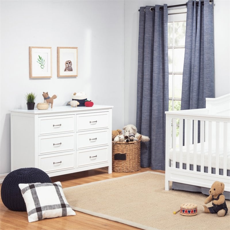 4-in-1 Convertible Crib and Dresser Set with Removable Changing Tray in White