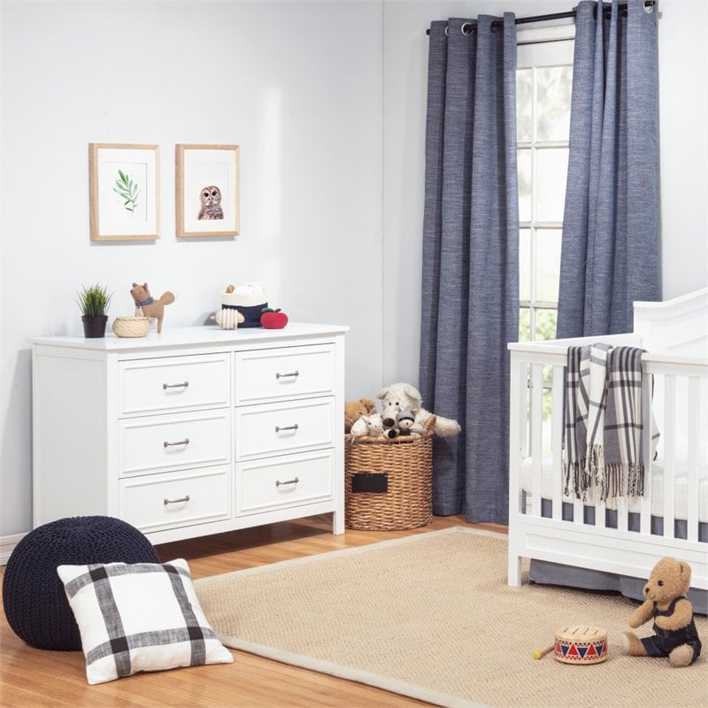 4-in-1 Convertible Crib and Dresser Set with Removable Changing Tray in White