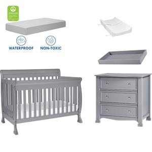 4-in-1 convertible crib set with dresser mattress and changing tray in gray