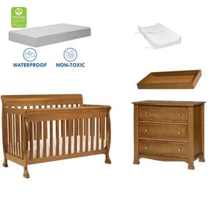 4-in-1 Convertible Crib Set with Dresser Mattress and Changing Tray in Chestnut