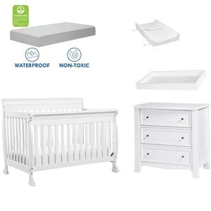 4-in-1 Convertible Crib Set with Dresser Mattress and Changing Tray in White