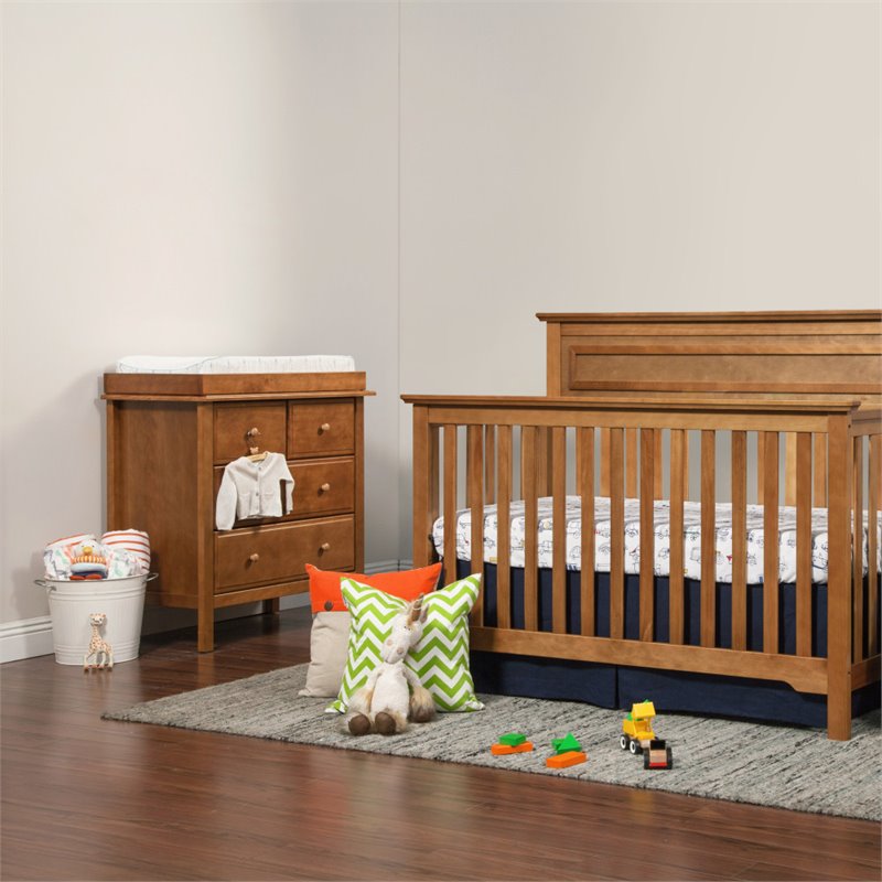 4-in-1 Convertible Mini Crib and Dresser Set with Changing Tray in Chestnut