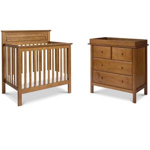 4-in-1 convertible mini crib and dresser set with changing tray in chestnut