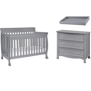 4-in-1 convertible crib and dresser set with removable changing tray in gray