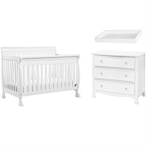4-in-1 convertible crib and dresser set with removable changing tray in white