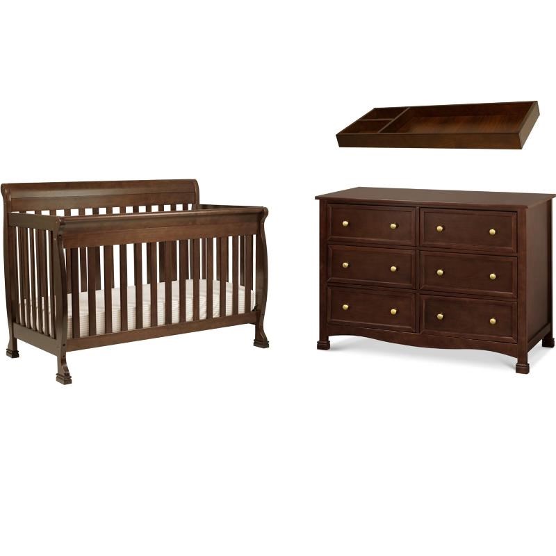 4-in-1 Convertible Classic Crib and Dresser Set with Changing Tray in Espresso