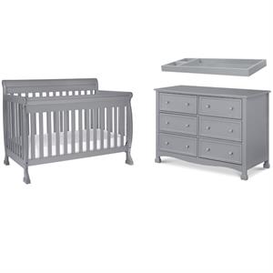 4-in-1 Convertible Classic Crib and Dresser Set with Changing Tray in Gray