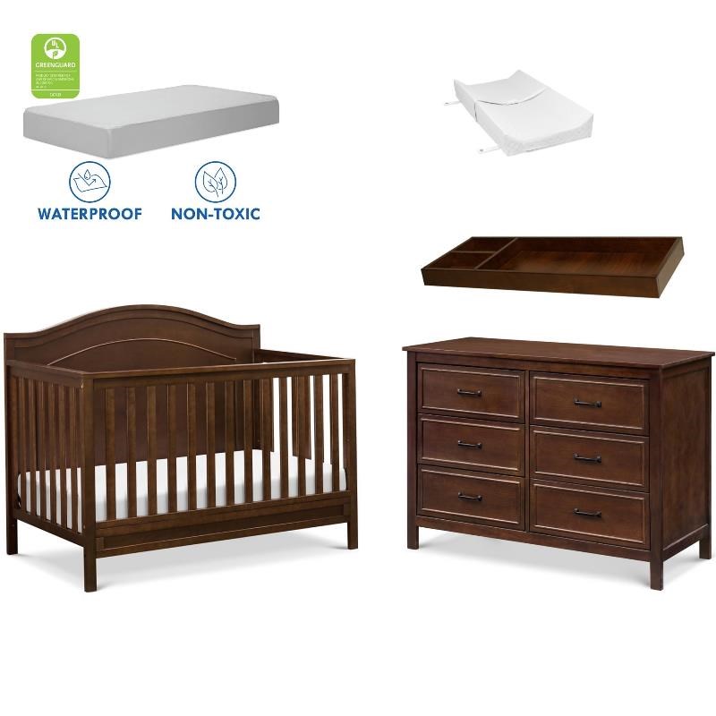 4-in-1 Convertible Crib and Dresser Changing Table Set with Mattress in Espresso