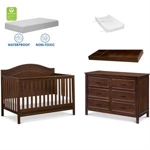 4-in-1 convertible crib and dresser changing table set with mattress in espresso