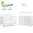 4-in-1 Convertible Crib and Dresser Changing Table Set with Mattress in White
