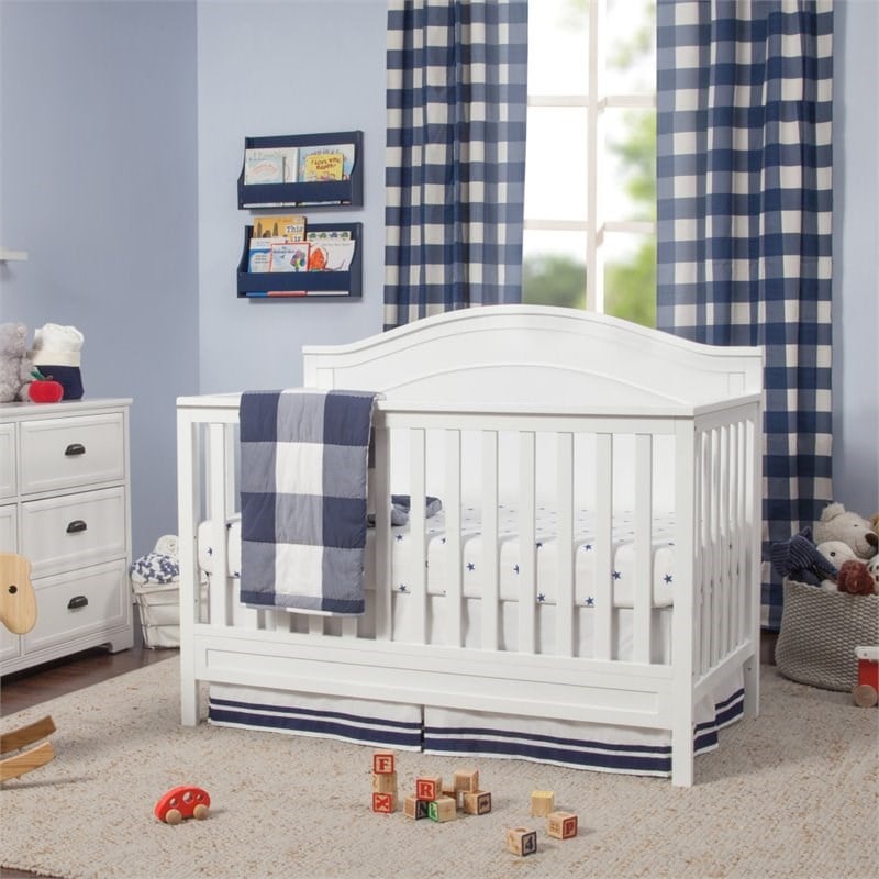 4-in-1 Convertible Crib and Dresser Changing Table Set with Mattress in White