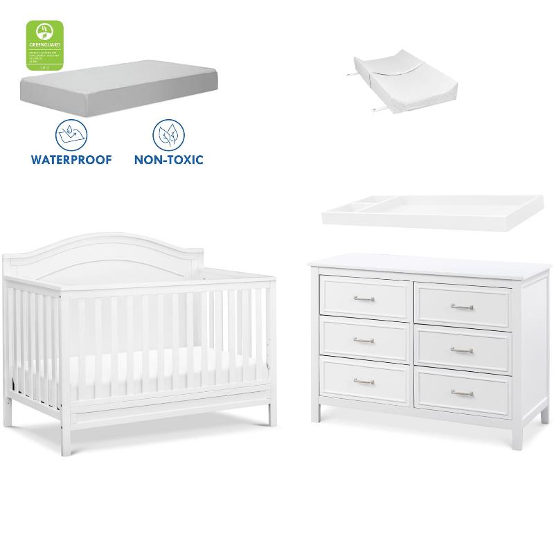 white convertible crib and dresser set
