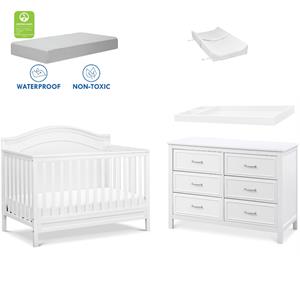 4-in-1 convertible crib and dresser changing table set with mattress in white