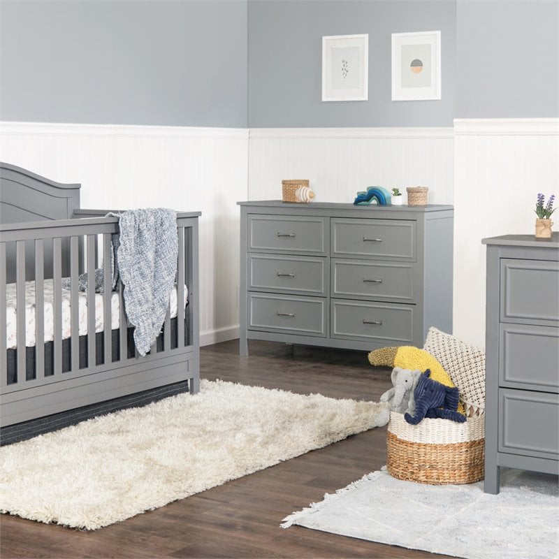 4-in-1 Convertible Crib and Dresser Changing Table Set with Mattress in Gray