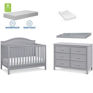 4-in-1 convertible crib and dresser changing table set with mattress in gray