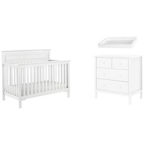 4-in-1 convertible baby crib and dresser set with changing tray in pure white