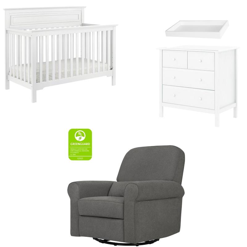 white crib set with dresser