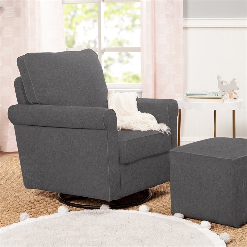 DaVinci Maya Polyester Fabric Swivel Glider and Ottoman in Shadow Gray