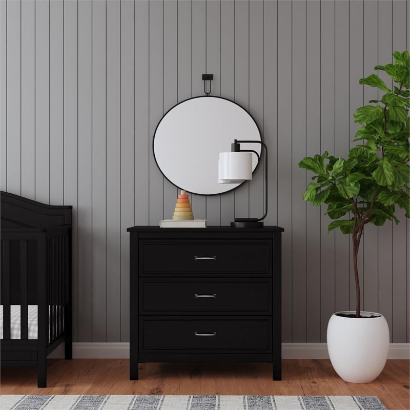 Davinci Charlie 3-Drawer Modern Pine Wood and MDF Dresser in Ebony Black