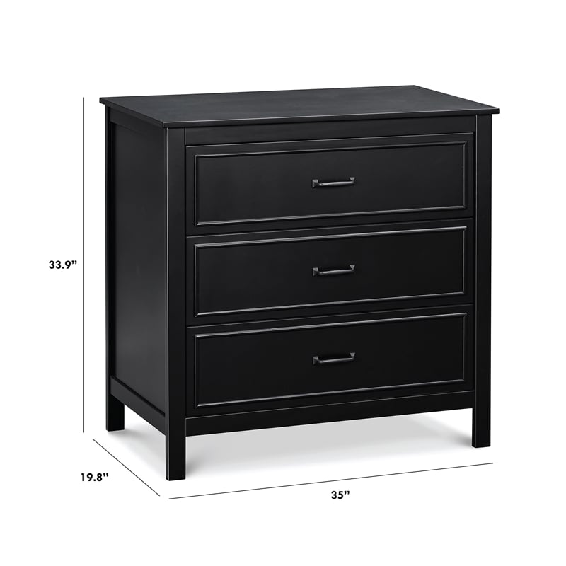 Davinci Charlie 3-Drawer Modern Pine Wood and MDF Dresser in Ebony Black