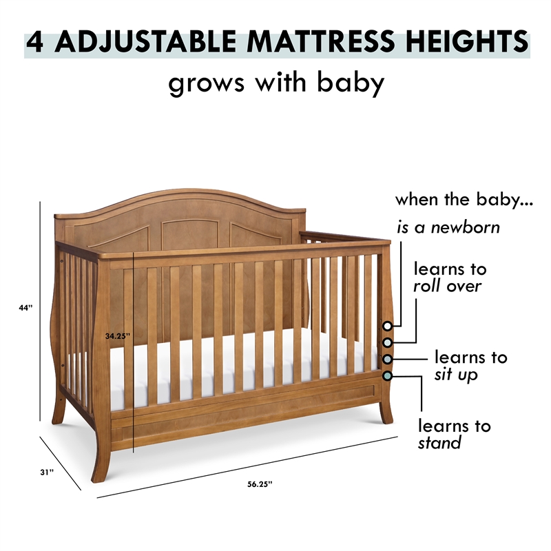Davinci Emmett Modern Pine Wood and MDF 4-In-1 Convertible Crib in Chestnut