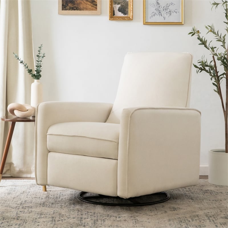 Davinci Penny Modern Polyester Fabric Recliner and Swivel Glider in Cream
