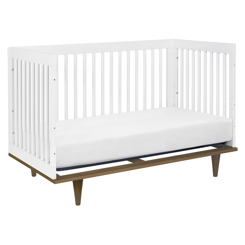Davinci Marley Modern Pine Wood 3-In-1 Convertible Crib in White/Walnut